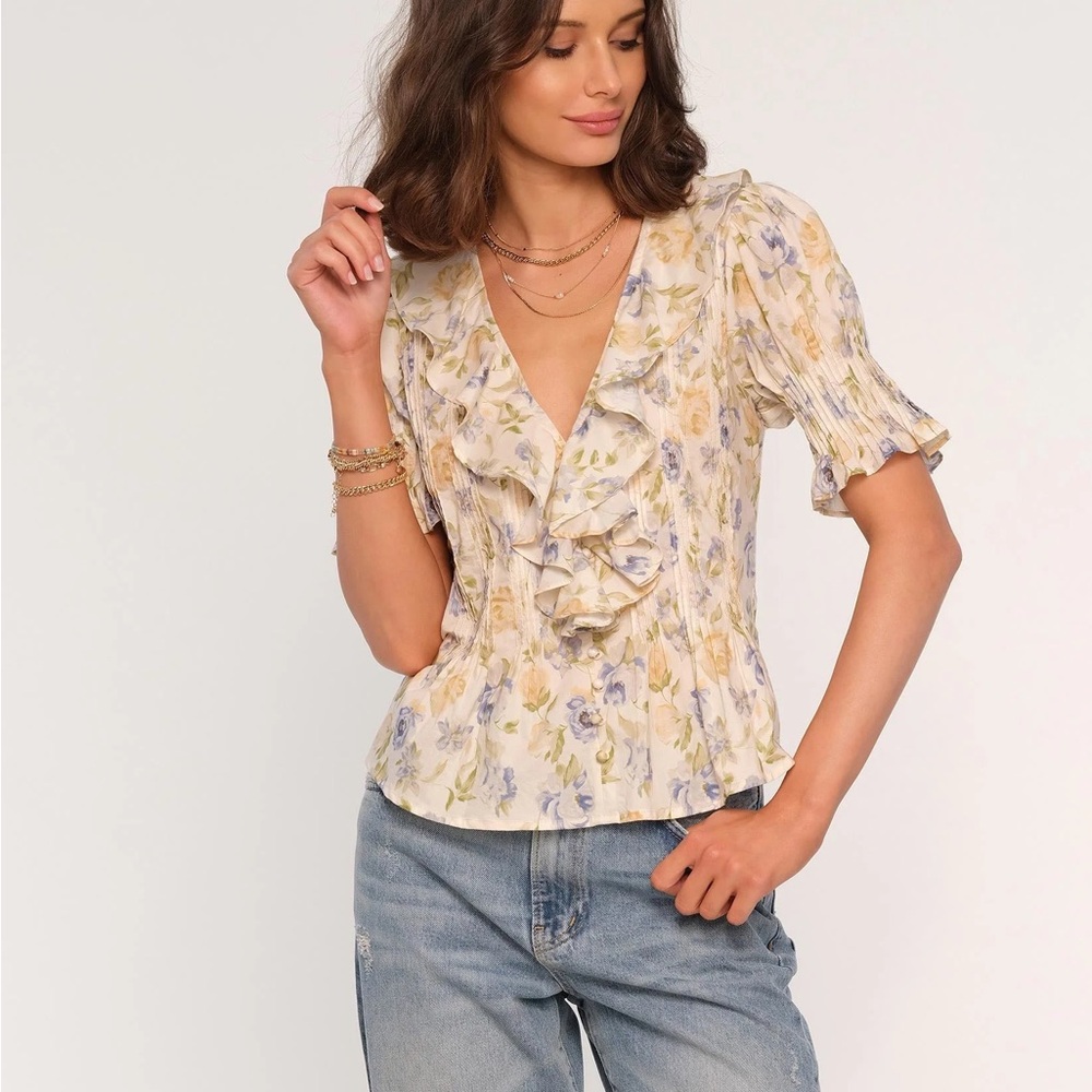 Heartloom Cream Puff Sleeve Ruffled Blouse